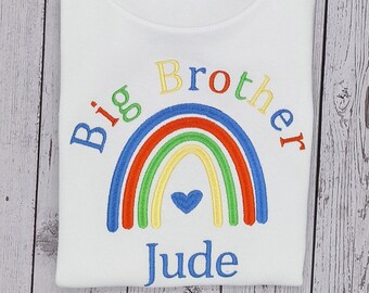 Personalised Big Brother Tshirt | Rainbow Tshirt | Boy Tshirt | Sibling Tshirt Gift | Children Gift | Embroidered