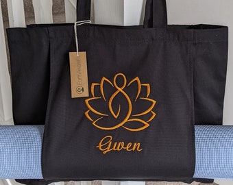 Personalised Yoga Tote Bag with Yoga Mat Pocket, Pilates Yoga Mat Bag, Organic Cotton Tote Bag, Large Gym Bag  with Sleeve, Embroidered