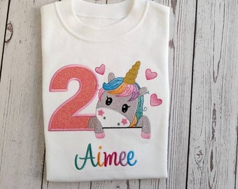 Children's Personalised Unicorn Birthday  Tshirt | 2nd Birthday Tshirt | Boys Birthday Tshirt Gift | Children Birthday Outfit | Embroidered