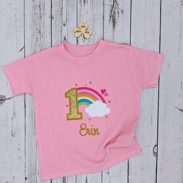 Children Personalised Rainbow | Kid Birthday Tshirt |  Embroidery tshirt | 1st  Birthday | 2nd 3rd 4th 5th 6th | Regenbogen geburtstagsshirt