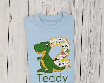 T-shirt Trex personnalisé pour enfant | T-shirt dinosaure 2e anniversaire | T-shirt d'anniversaire garçon | Tenue d'anniversaire pour enfants | Broderie | Tout âge
