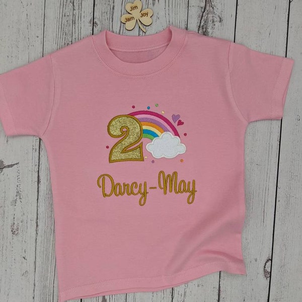 Personalised Rainbow Tshirt | Kid Birthday Tshirt |  Embroidery tshirt | 2nd Birthday | 1st 3rd 4th 5th 6th | Regenbogen geburtstagsshirt