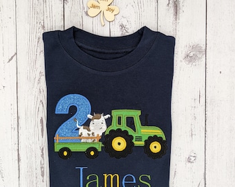 Children Personalised Tractor Tshirt with cow   | 1st Birthday Tshirt | Farm Tshirt | Boys Birthday Tshirt | Children Birthday Outfit