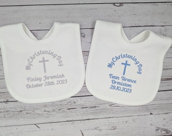 Baby Personalised Christening or Baptism Bib White | Embroidered