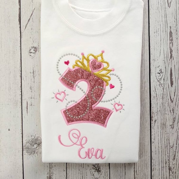 Children Personalised Princess /t-shirt / Birthday / Embroidery / Princess / Gold/Tiara / Geburtstagsshirt/ 1st 2nd 3rd 4th 5th 6th Birthday