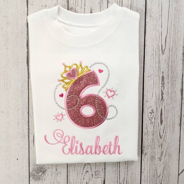 Children Personalised Princess /t-shirt / Birthday / Embroidery / Princess / Gold/Tiara / Geburtstagsshirt/ 1st 2nd 3rd 4th 5th 6th Birthday