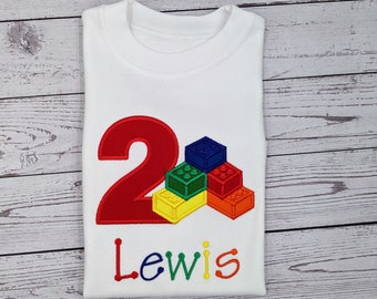 Personalised Blocks Birthday Shirt | 2nd birthday | All Age | Birthday Tshirt | Boys  Building Block | Embroidered