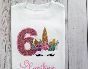 Unicorn t shirt | Kid Birthday Tshirt | Personalized Embroidery t shirt | 4th Birthday | 1st 2nd 3rd 5th 6th | Einhorn Geburtstag