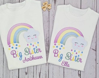 Big Sister Tshirt | Rainbow Tshirt | Children Personalised Tshirt | Girls Tshirt Gift | Sibling Tshirt | Embroidered