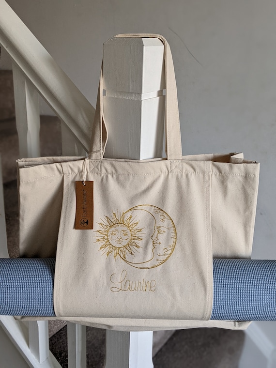 Personalised Yoga Tote Bag Moon and Sun , Yoga Mat Bag, Yoga Mat