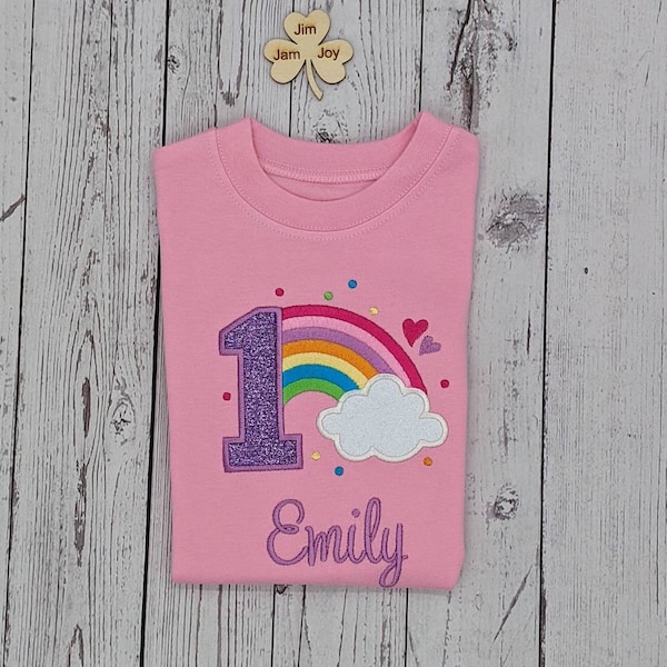 Personalised Rainbow Tshirt | Kid Birthday  Tshirt |  Embroidery tshirt | 1st Birthday | 2nd 3th 4th 5th 6th | Regenbogen Geburtstagsshirt