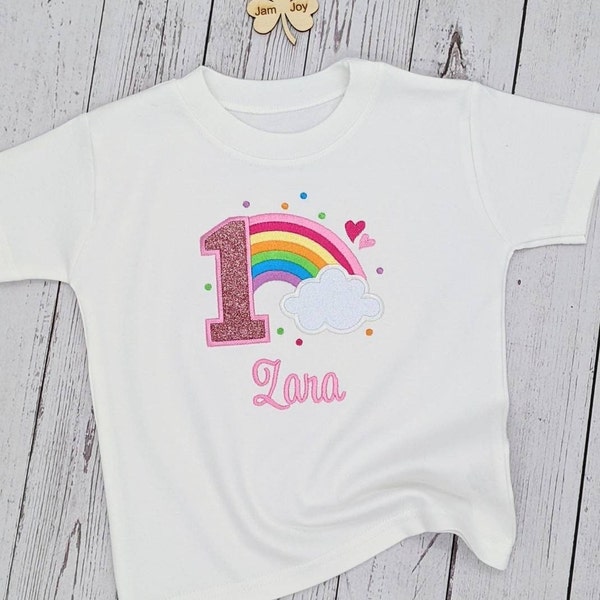 Personalised Rainbow Tshirt | Kid Birthday Tshirt |  Embroidery tshirt | 3rd Birthday | 1st 2nd 4th 5th 6th | Regenbogen geburtstagsshirt