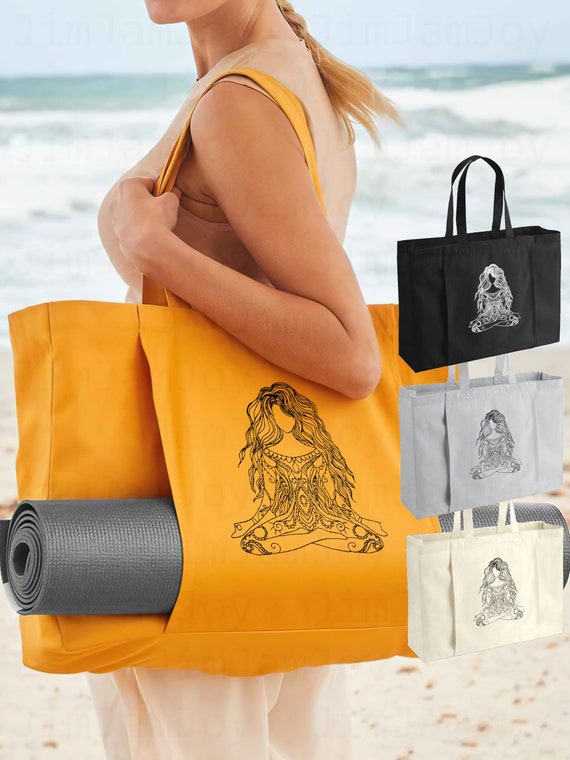 Yoga Tote Bag With Yoga Mat Pocket, Pilates Yoga Mat Bag, Organic Cotton Tote  Bag, Large Gym Bag, Beach Tote Bag With Sleeve, Embroidered 