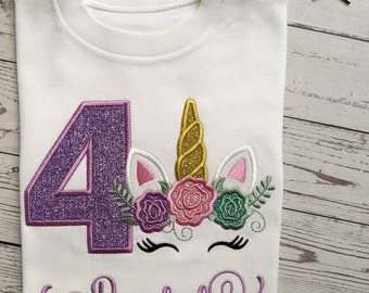 Einhorn T-Shirt | Geburtstagst-shirt | Personalisierte Stickerei | 1.2.3.4.5.6.7.Geburtstag-8.Geburtstag-9