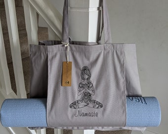 Personalised Yoga Tote Bag with Yoga Mat Pocket, Pilates  Mat Bag, Organic Cotton Tote Bag, Large Gym Bag, Tote Bag with Sleeve, Embroidered