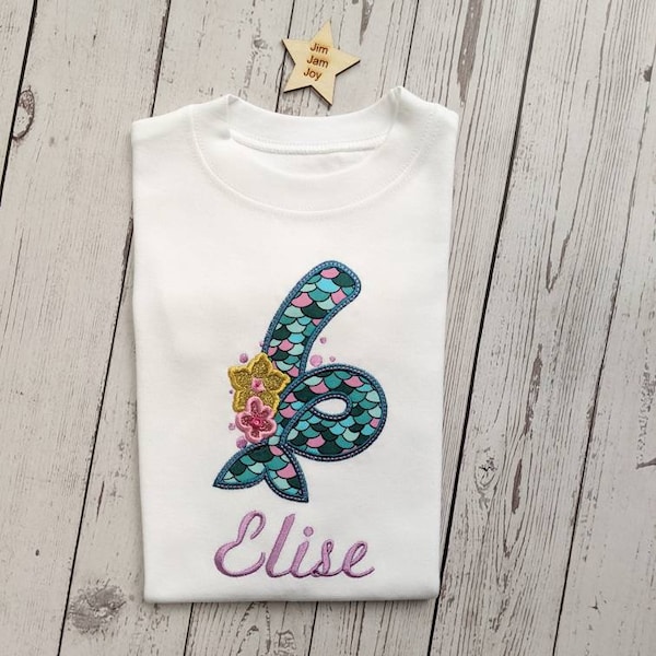 Children Mermaid Birthday T-Shirt for Girl Blue Purple Birthday outfit 1st Birthday 2nd 3rd 4th 5th 6th