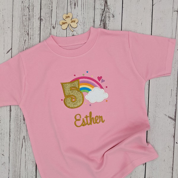 Children Personalised Rainbow | Kid Birthday Tshirt |  Embroidery tshirt | 5th  Birthday | 1st 2nd 3rd 4th  6th |Regenbogen geburtstagsshirt