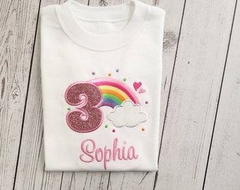 Personalised Rainbow Tshirt | Kid Birthday Tshirt |  Embroidery tshirt | 3rd Birthday | 1st 2nd 4th 5th 6th | Regenbogen geburtstagsshirt