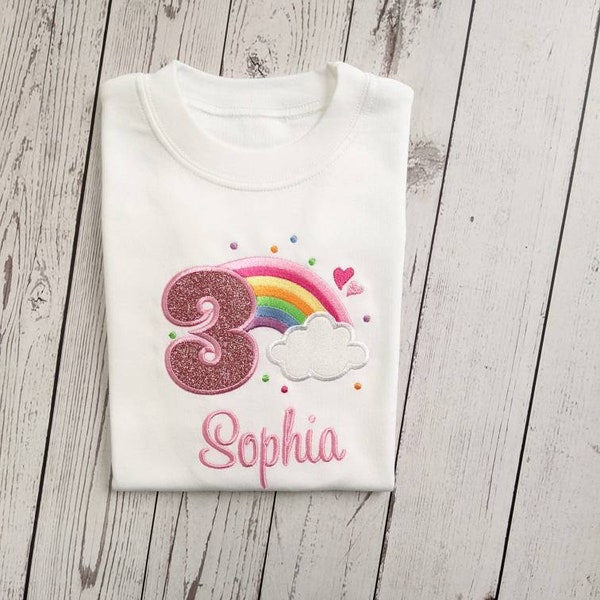 Personalised Rainbow Tshirt | Kid Birthday Tshirt |  Embroidery tshirt | 3rd Birthday | 1st 2nd 4th 5th 6th | Regenbogen geburtstagsshirt