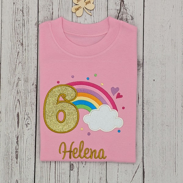 Personalised Rainbow Tshirt | Kid Birthday Tshirt |  Embroidery tshirt | 6th Birthday | 1st 2nd 3rd 4th 5th  | Regenbogen geburtstagsshirt