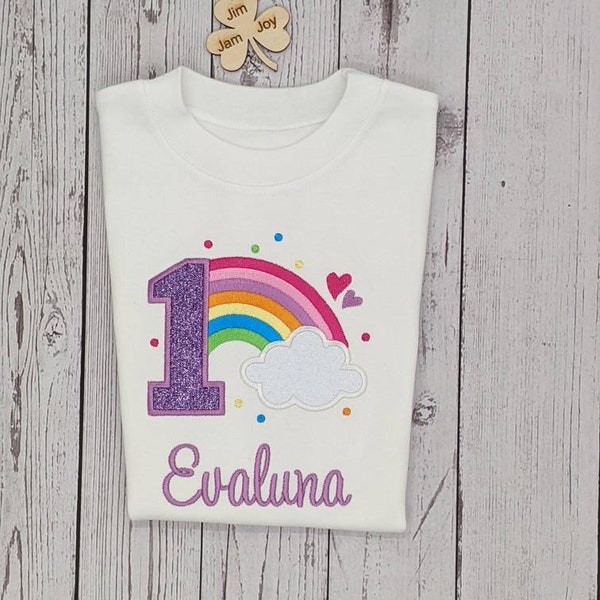 Personalised Rainbow Tshirt | Kid Birthday  Tshirt |  Embroidery tshirt | 1st Birthday | 2nd 3th 4th 5th 6th | Regenbogen Geburtstagsshirt