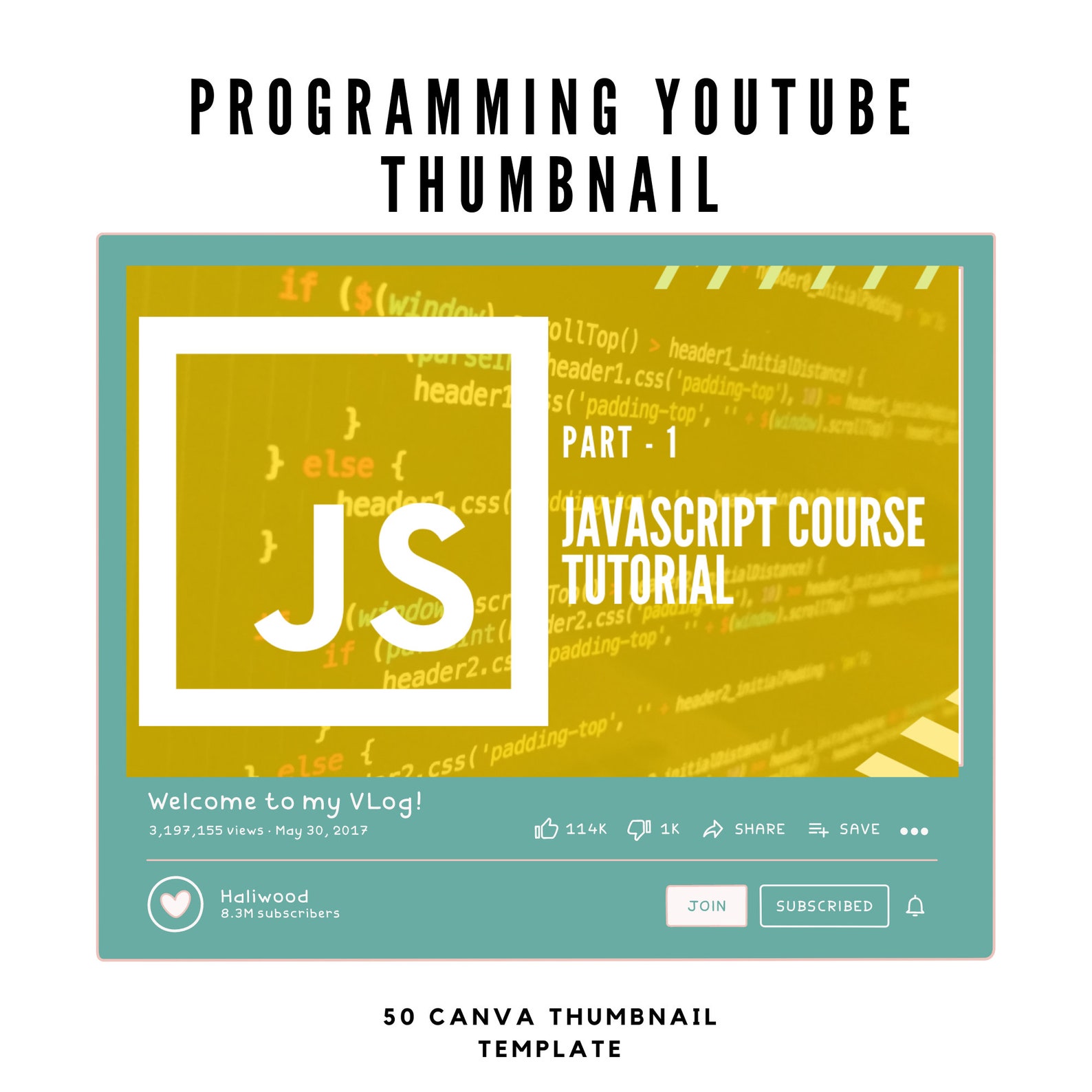 Programming Youtube Thumbnail Templates for Canva 50 Canva | Etsy