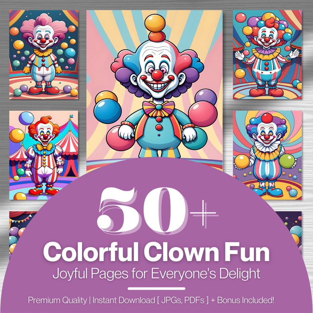 Whimsical Clown Coloring Book Coloring Book, Coloring Pages, Pdf ...