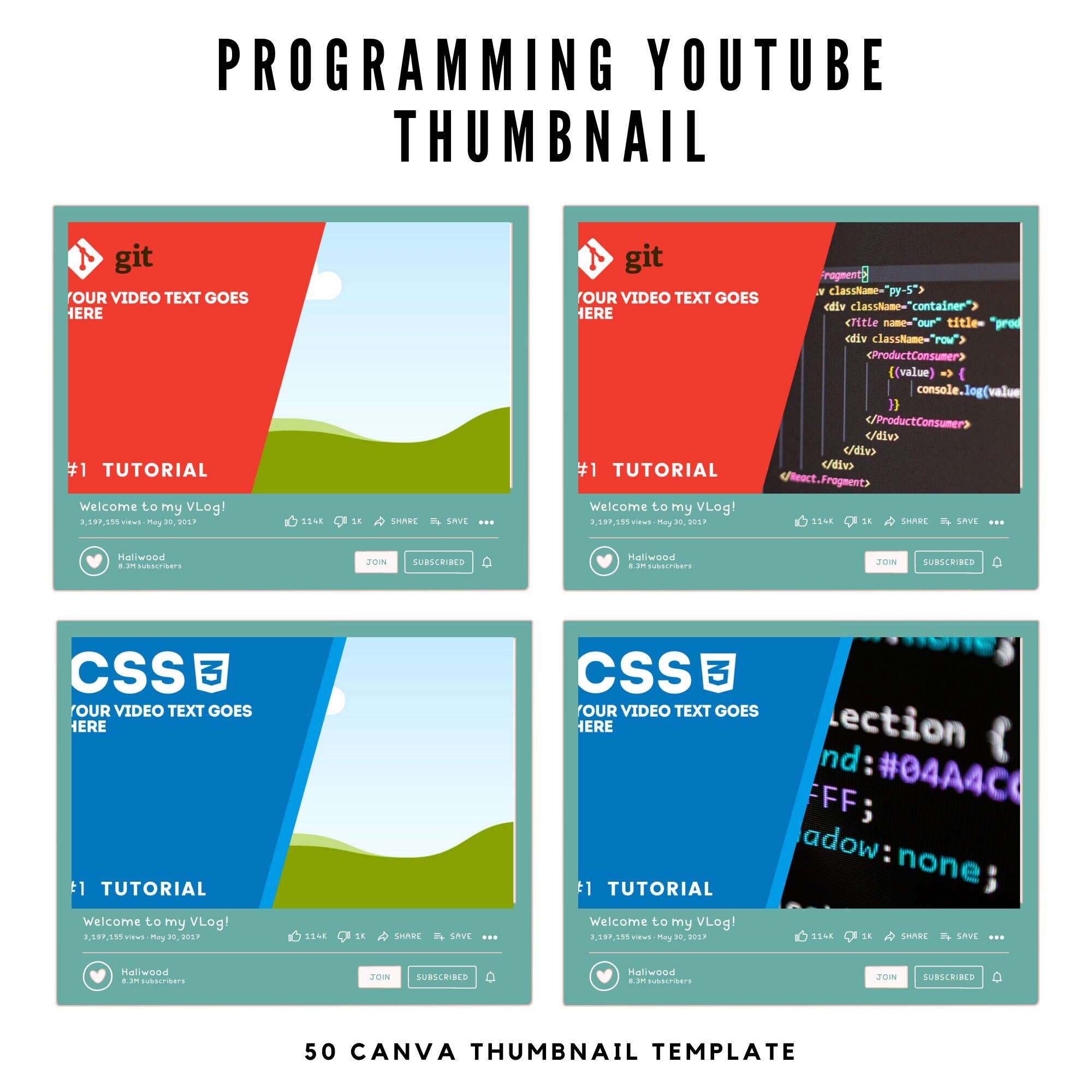 Programming Youtube Thumbnail Templates for Canva 50 Canva | Etsy