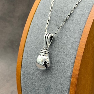 925 Sterling Silver Boxing Glove Pendant and Chain. Detailed Boxing Glove Figure. Solid Silver. Biker Pendant Sports Theme Necklace For Men.