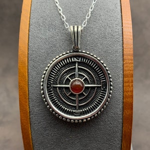 925 Sterling Silver Compass Pendant Necklace and Chain. Agate Stone Compass Pendant. Stylish and Heavy