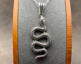 925 Sterling Silver Serpent Snake Pendant Necklace