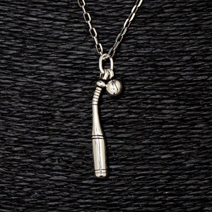 925 Sterling Silver Baseball Bat Pendant and Chain. Solid Silver. Biker Pendant. Sports Theme Necklace For Men. Men&#39;s Jewelry