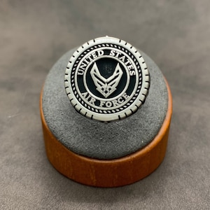 925 Sterling Silver Air Force Ring. US Air Force Ring w Medium Band. USA Eagle & US Army Shield on the Side. Military Ring.