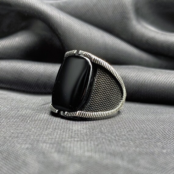 925 Sterling Silver Black Onyx Stone Mens Ring Rectangular Size 9 10 11 Etsy