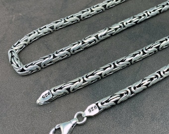 925 Sterling Silver Byzantine Chain. Solid Silver King Chain Necklace. Width: 2 mm, 2,5 mm, 3 mm, 4 mm, 5 mm Height 50 cm, 55 cm, 60 cm,