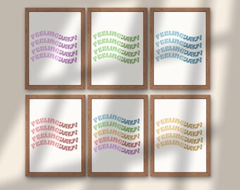 Láminas de arte de pared con ondas retro y divertidas, decoración colorida para el hogar (descarga digital)
