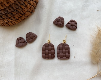 Brown Woven Clay Earrings // Woven Earrings // Wicker Style Earrings // Nickel Free // Lead Free