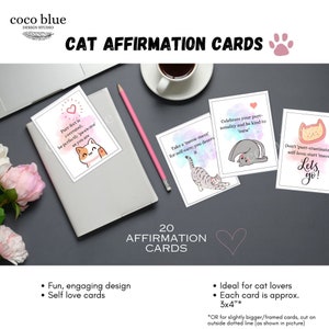 Affirmationskarten, digitale Affirmationskarten, positive Affirmationskarten Katze, Therapiekarten, Kinder Affirmationskarten, Katzenzitate zum Ausdrucken