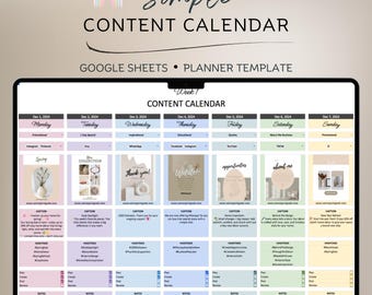 Social Media Content Planner, Google Sheets, Pastel Rainbow (Digital Download)