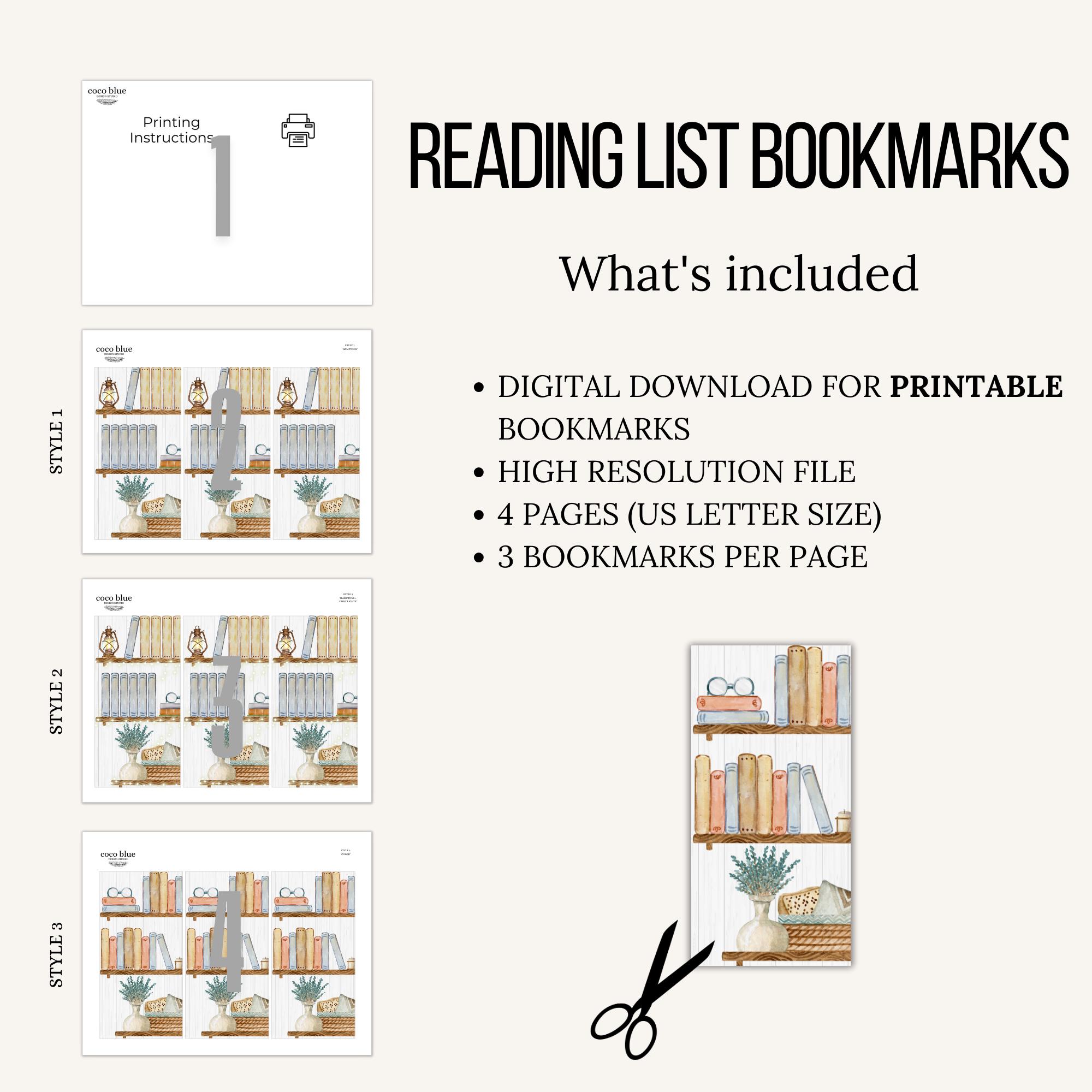 Reading List Printable Bookmarks, Book Tracker Bookmark, Book Log ...