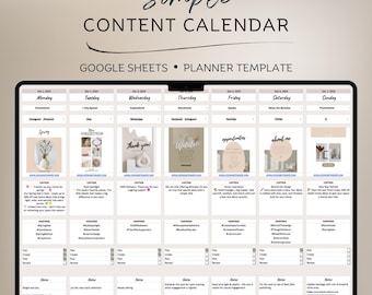 Simple Social Media Content Planner, Google Sheets Template (Digital Download)