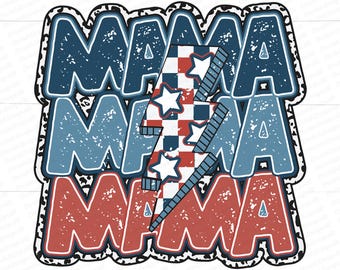 Mama Distressed Checker Lightning Bolt Digital PNG File, Mama 4th of July Png, Mama PNG Sublimation,  Retro Sublimation Designs,