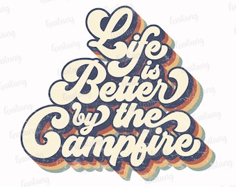 Design retrò a sublimazione di Campfire Life PNG (download digitale)