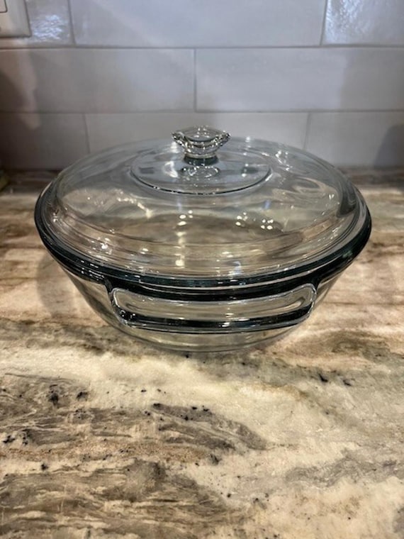 Anchor Hocking CASSEROLE DISH With Lid Clear Glass Round Qt