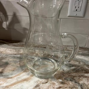 Princess House Crystal Heritage 10” Etched Hand Blown Pitcher Ice Lip Vintage