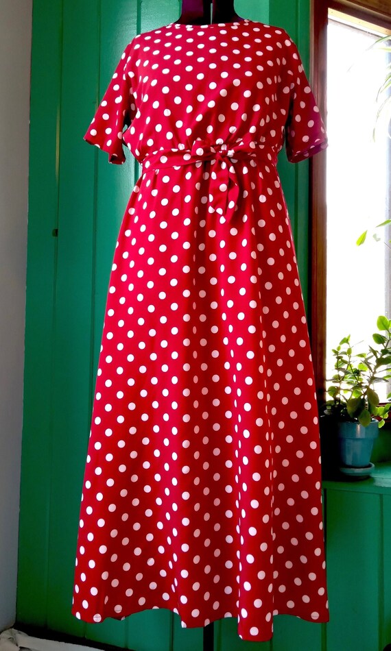 Dottie - Red Maxi Dress Vintage Polka Dot - image 2
