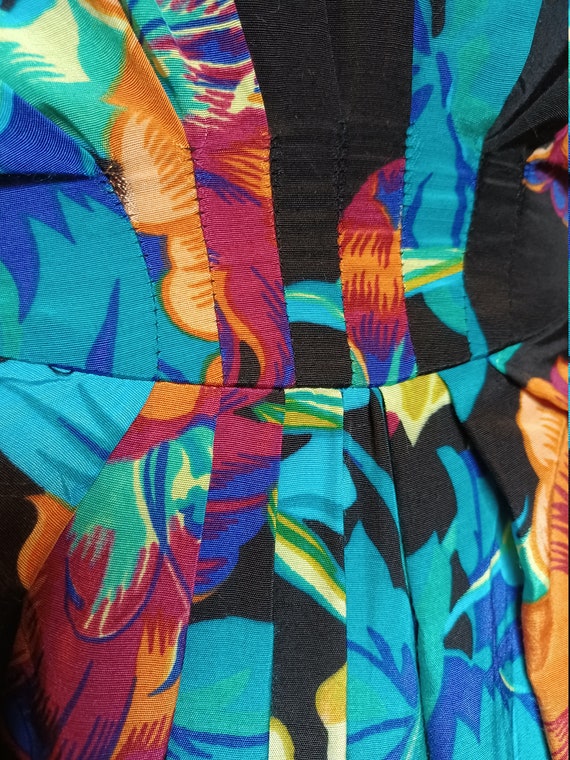 Hibiscus - 1980s Tropical Print Dress Shoulder Pa… - image 6