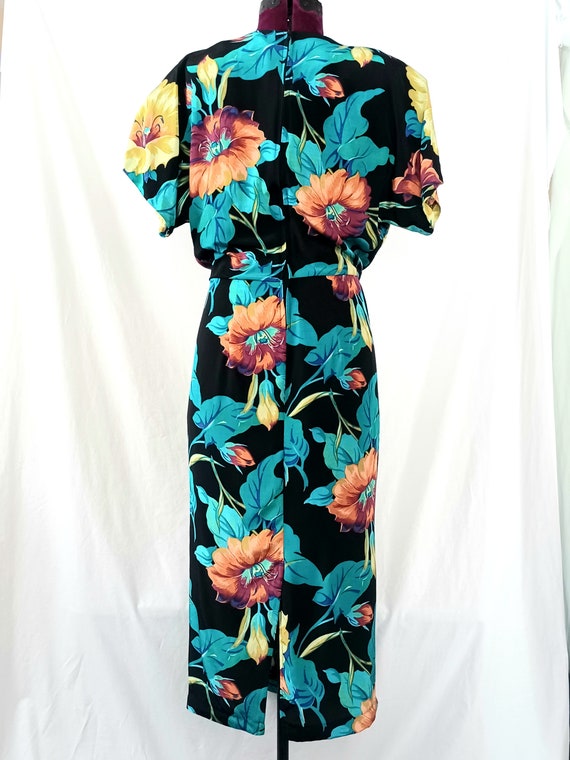 Hibiscus - 1980s Tropical Print Dress Shoulder Pa… - image 3