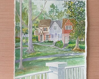 Americana Village Townhomes 11" x 15" - Original En Plein Air Watercolor Painting  by Vera Mangold