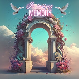 In Loving Memory,Heaven Gate,Memorial background,angel wings,Blue Sky to Heaven, Printable RIP Background, 4 Files Included, Digital Files